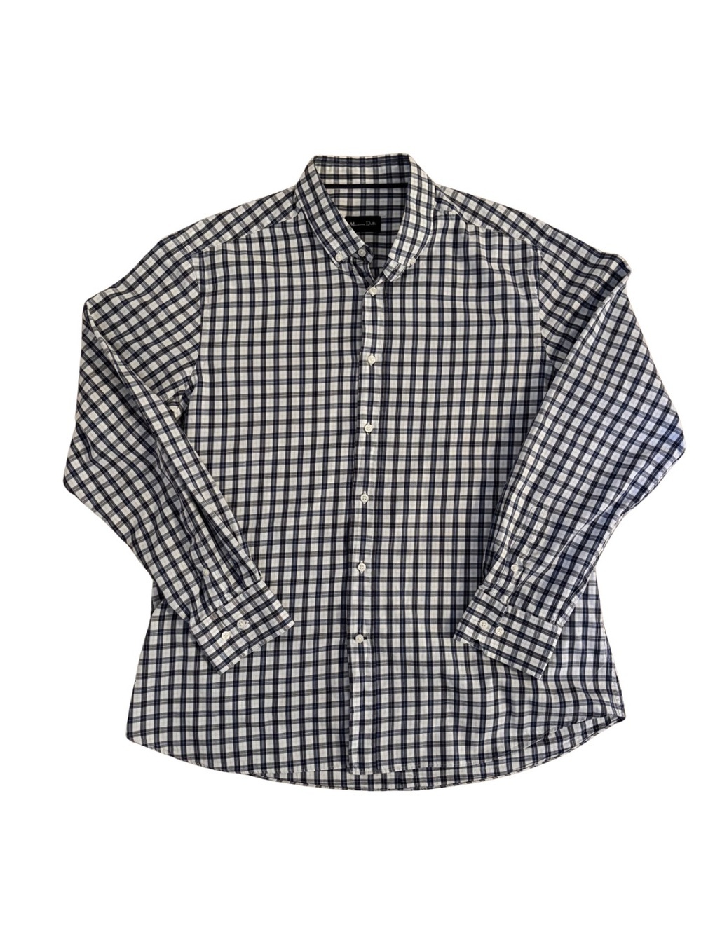 Massimo Dutti Navy and White Check Long-Sleeve Men’s Shirt